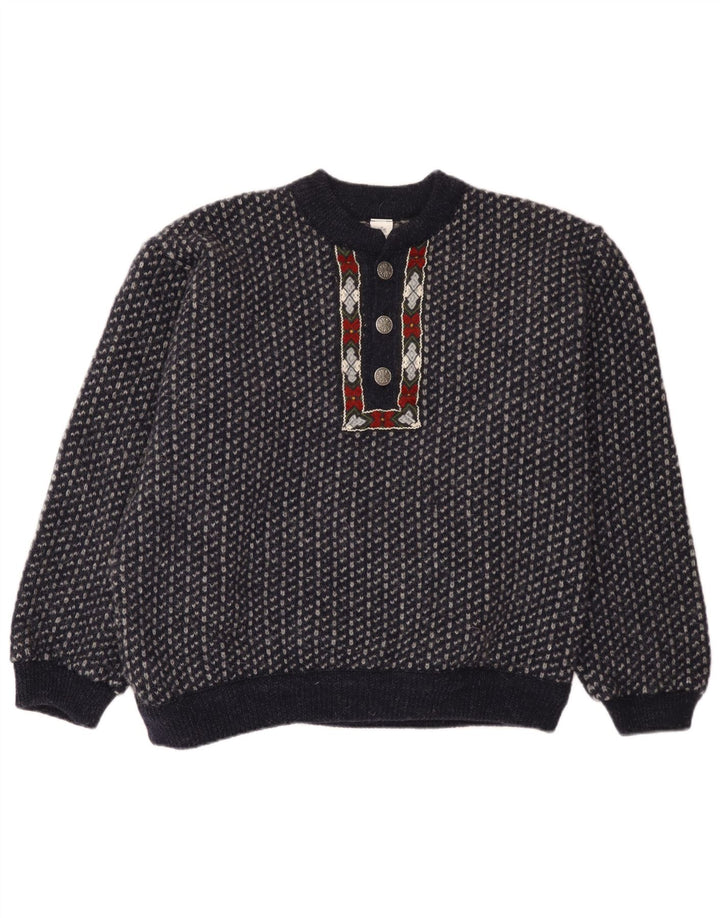 Męski sweter zapinany na guziki Walbusch EU 52, duży, granatowy, geometryczny