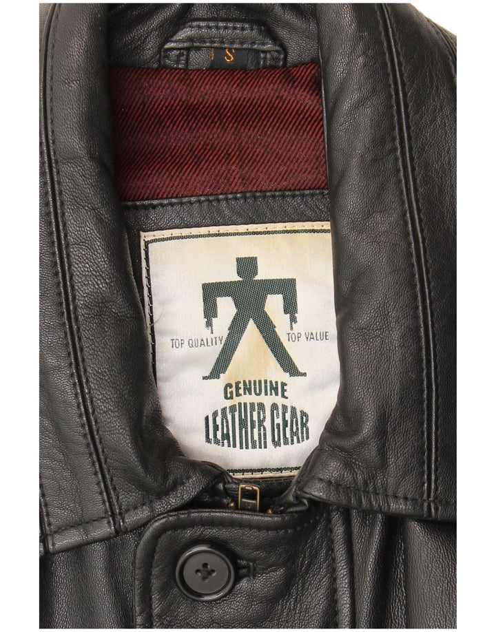 VINTAGE Męski płaszcz skórzany, mały, czarny