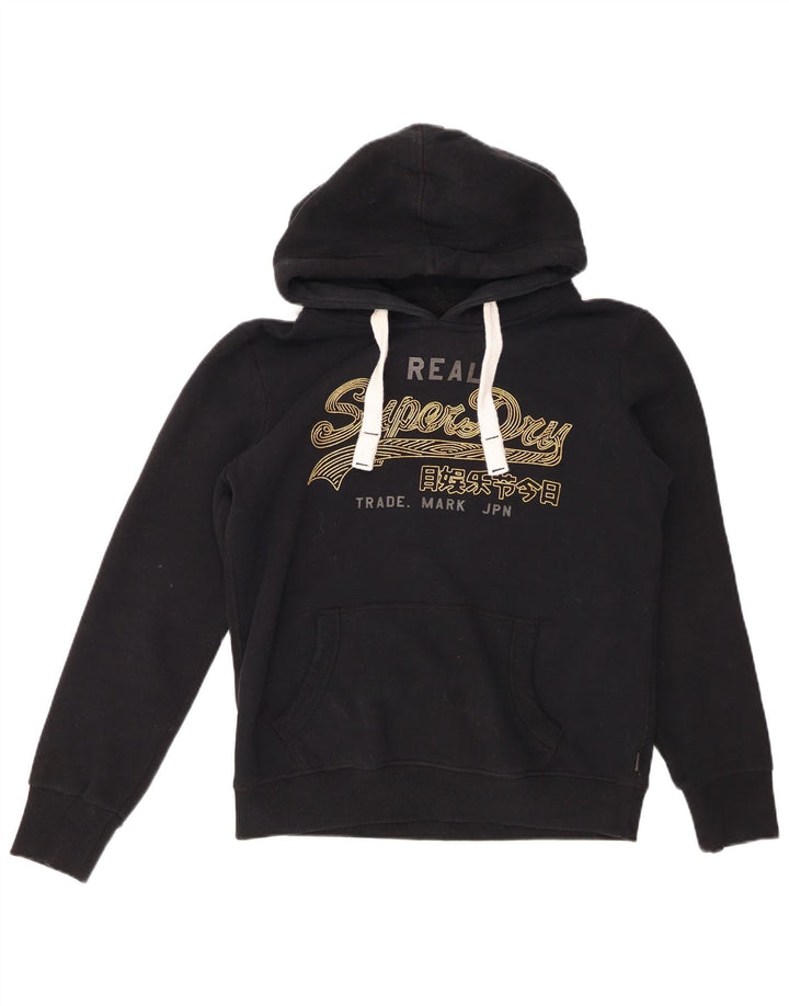 SUPERDRY Damska bluza z kapturem z grafiką UK 12, średnia czarna bawełna