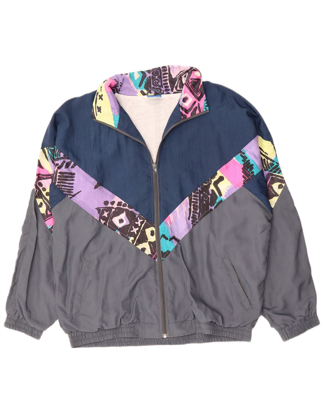 Męska kurtka dresowa w stylu vintage XL Szary poliester z blokami kolorów, lata 90