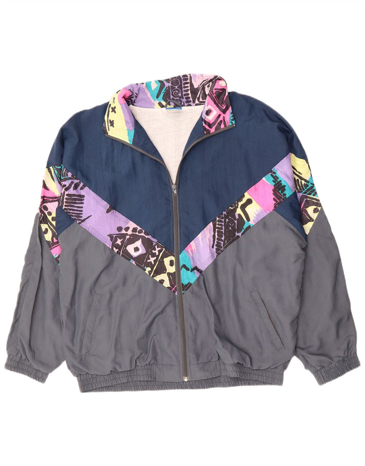 Męska kurtka dresowa w stylu vintage XL Szary poliester z blokami kolorów, lata 90