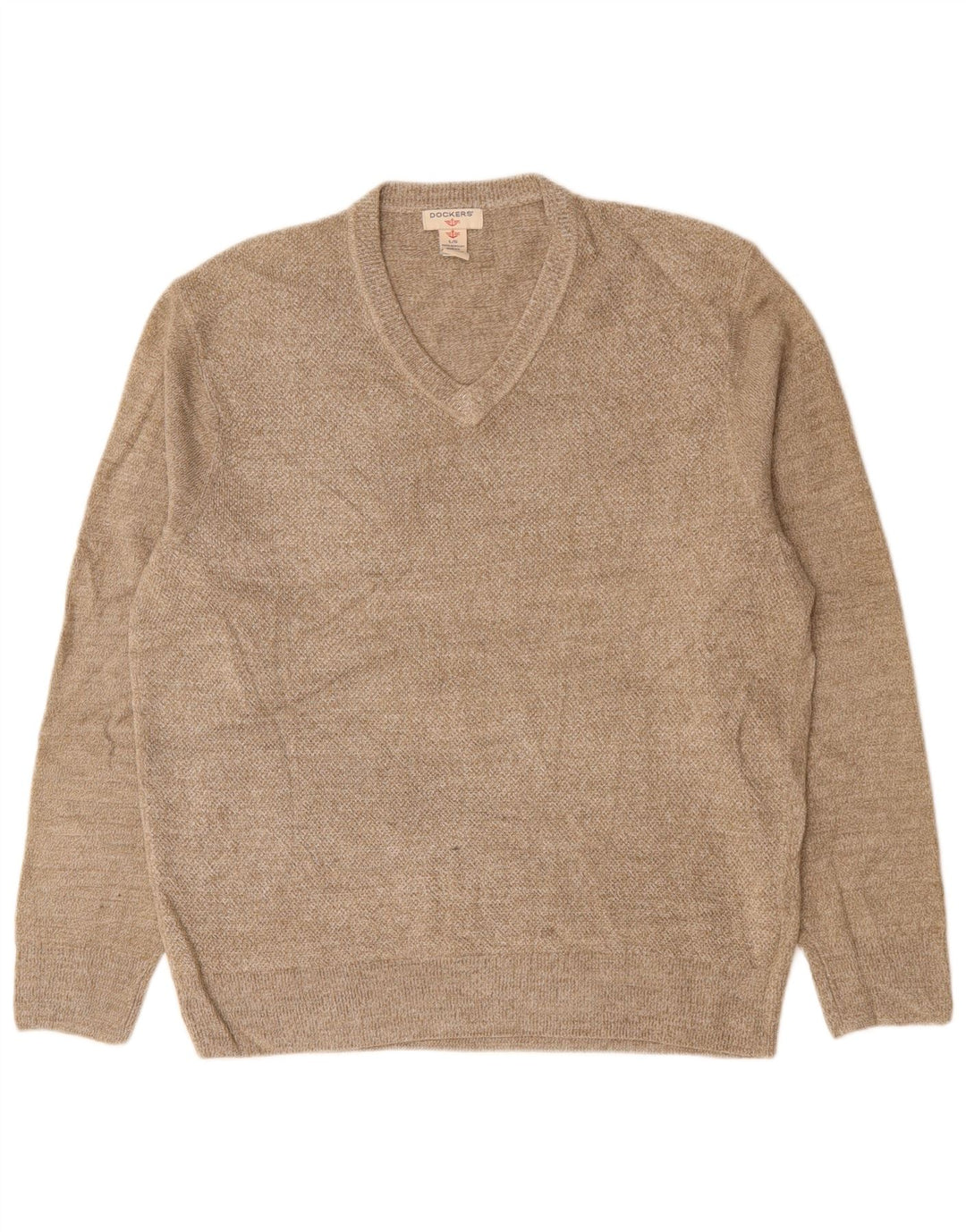 Męski sweter DOCKERS z dekoltem w kształcie litery V, duży, beżowy, akrylowy