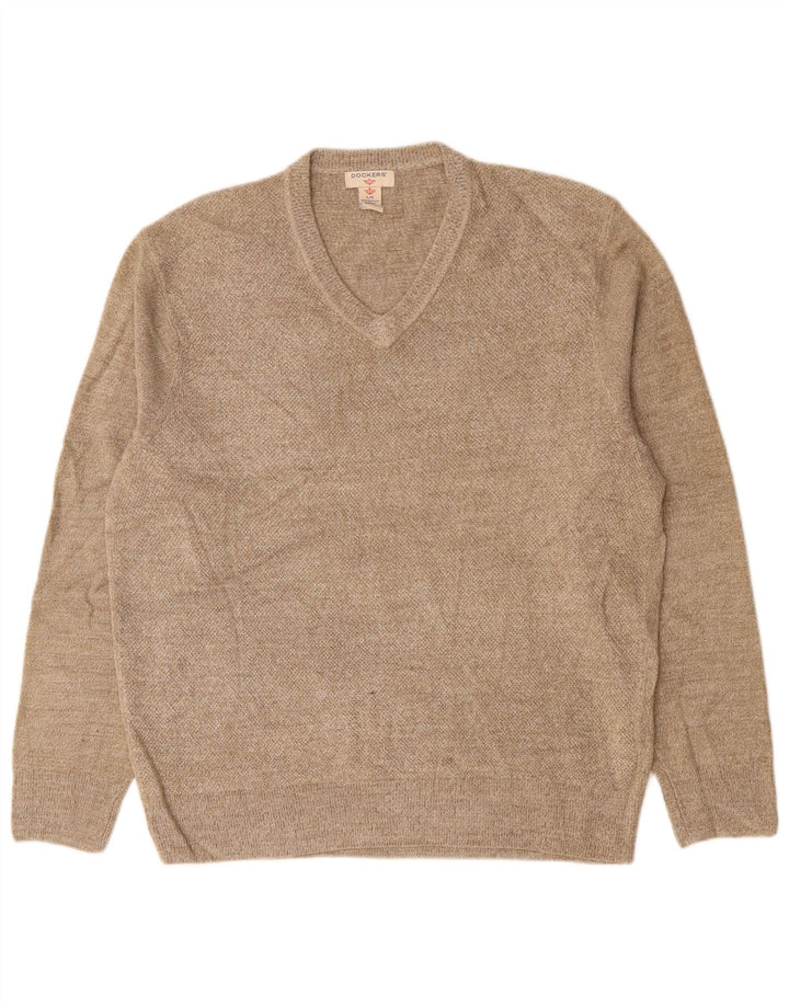 Męski sweter DOCKERS z dekoltem w kształcie litery V, duży, beżowy, akrylowy