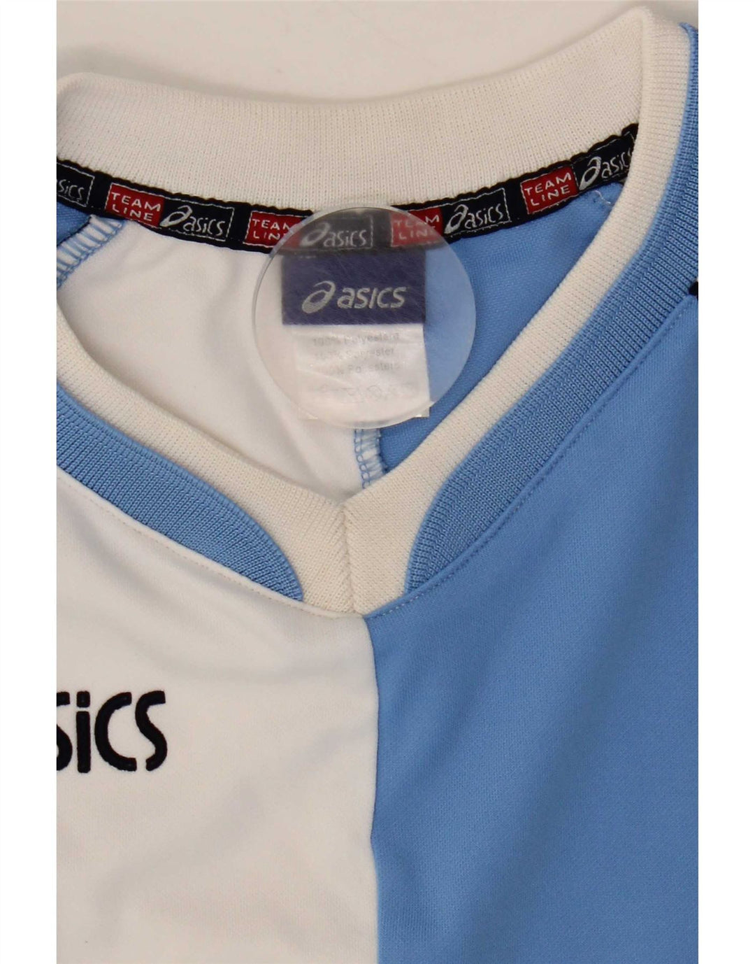 Męska koszulka z grafiką Asics Top, średni niebieski, poliester z blokami kolorów