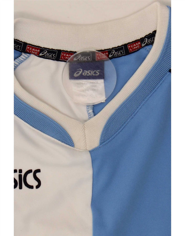 Męska koszulka z grafiką Asics Top, średni niebieski, poliester z blokami kolorów