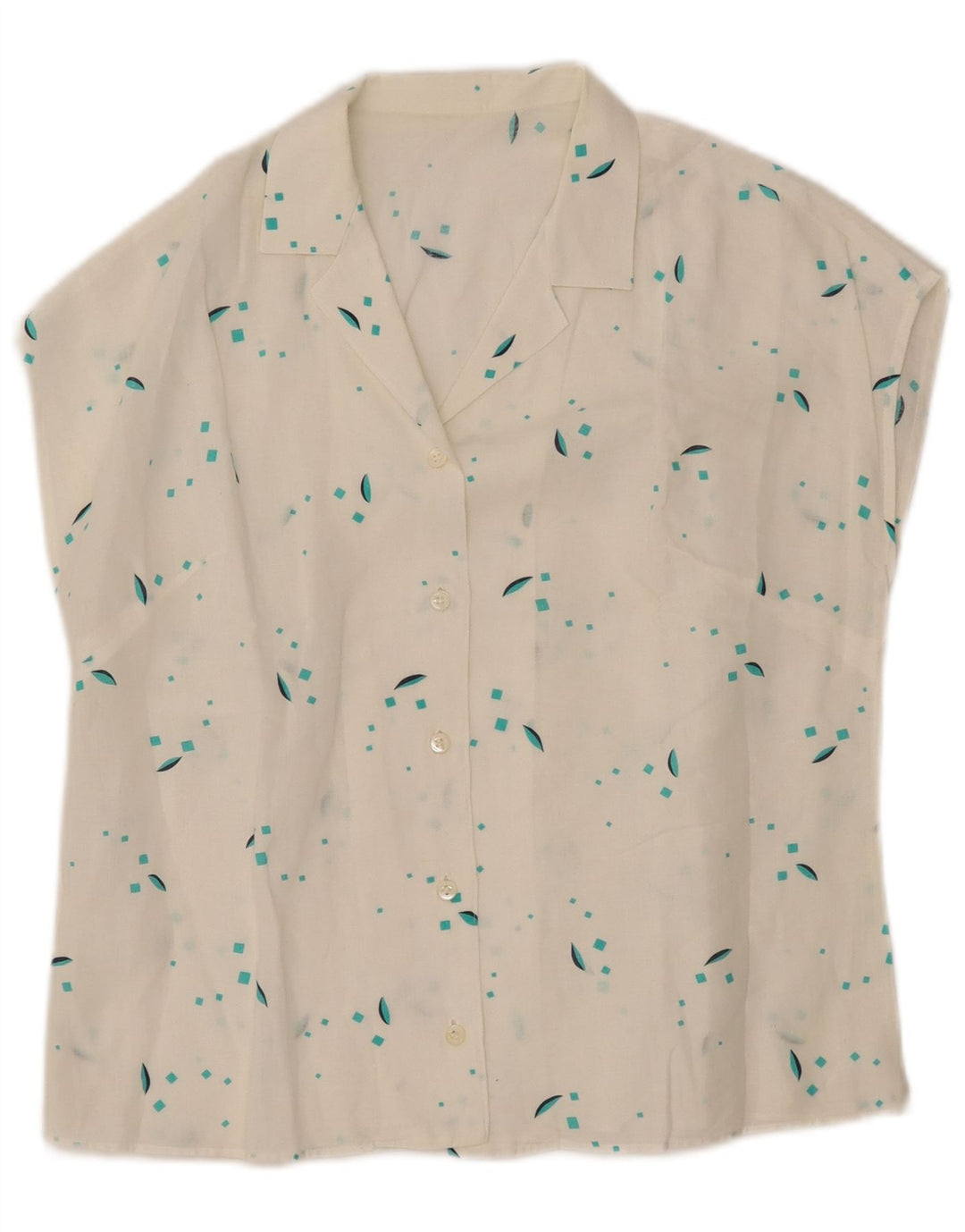 Damska bluzka koszulowa bez rękawów VINTAGE UK 12 Średnia biała geometryczna