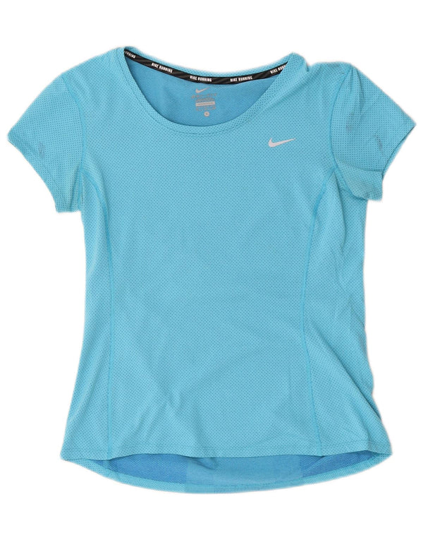Damska koszulka Nike Dri Fit Top UK 10, mały, niebieski, poliester z blokami kolorów