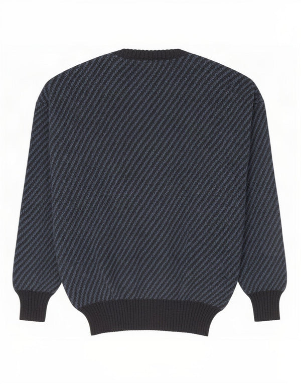 Vintage damski sweter z dekoltem w łódkę UK 14, akryl w średnie niebieskie paski