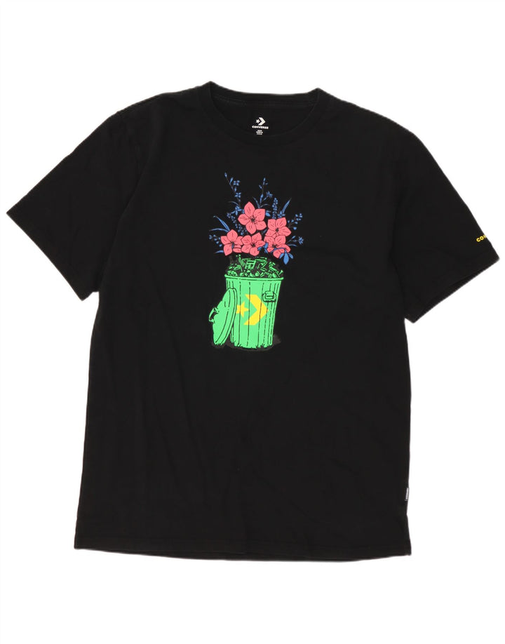 CONVERSE Męski T-shirt z grafiką, średni czarny, bawełniany w kwiaty