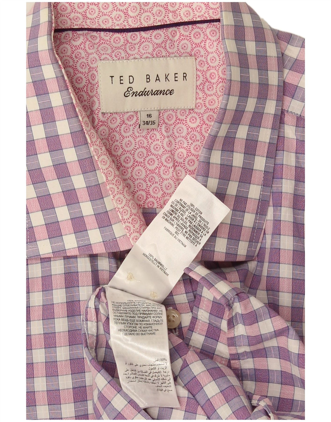 Koszula męska Ted Baker, rozmiar 16, duża, bawełniana w fioletową kratkę