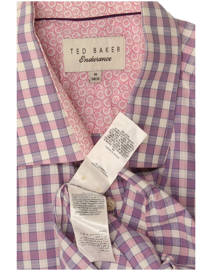 Koszula męska Ted Baker, rozmiar 16, duża, bawełniana w fioletową kratkę