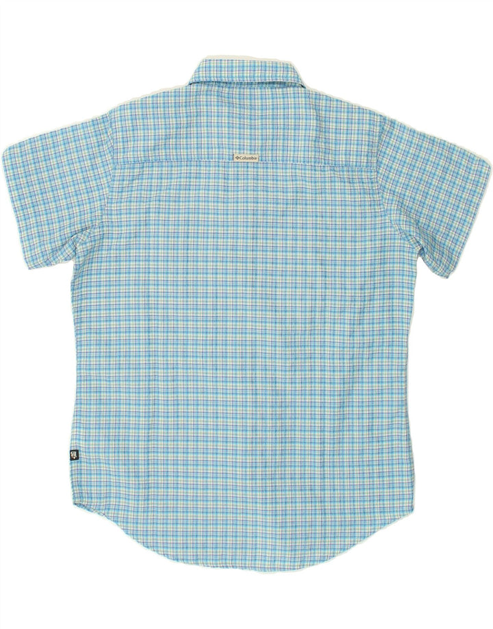 COLUMBIA Womens Short Sleeve Shirt UK 14 Medium Blue Check Polyester Vintage Columbia and Second-Hand Columbia from Messina Hembry 