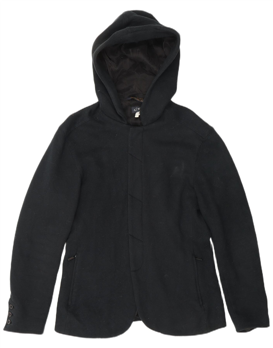 Damski płaszcz z kapturem Armani Jeans UK 14, średni czarny, bawełniany