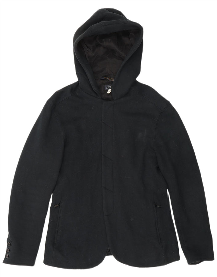 Damski płaszcz z kapturem Armani Jeans UK 14, średni czarny, bawełniany