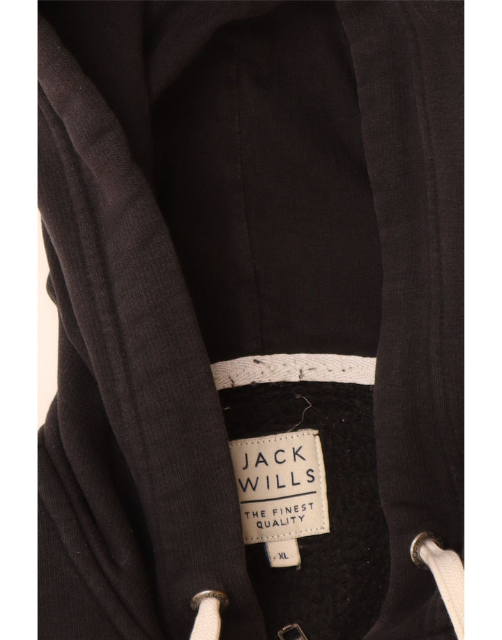 Jack Wills Męski sweter z kapturem i zamkiem błyskawicznym XL, czarny, bawełniany