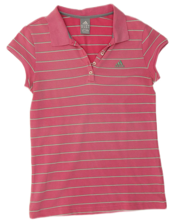 Damska koszulka polo Adidas Clima 365 UK 16, duża, różowa, bawełniana w prążki