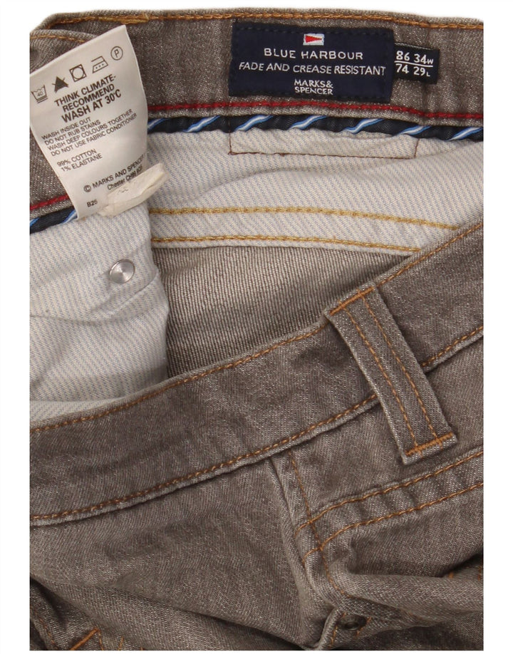 Marks & Spencer Męskie niebieskie dżinsy Harbor Straight W34 L29 Szara bawełna