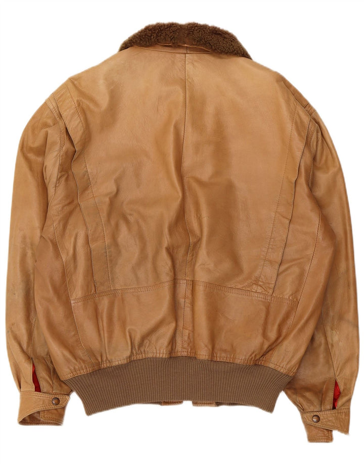 Męska kurtka skórzana Maren IT 54 2XL Beżowa skóra z blokami kolorów