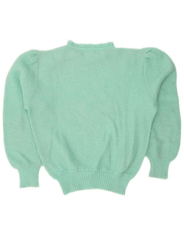 Sweter damski w stylu vintage z okrągłym dekoltem UK 14, duży turkusowy
