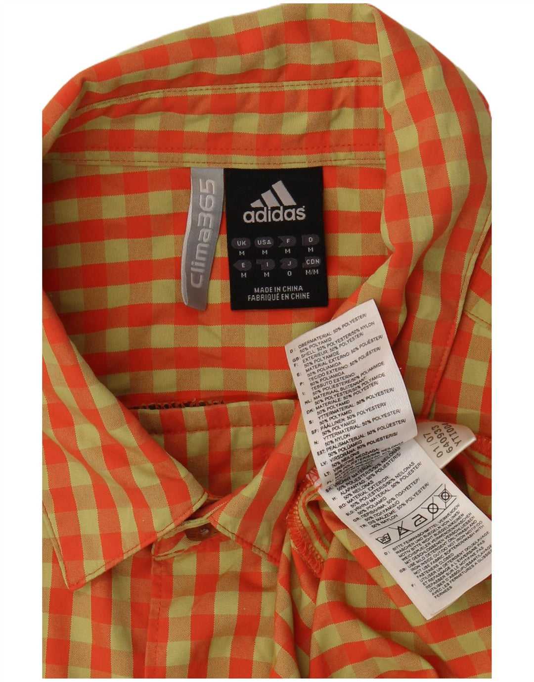 Męska koszulka z krótkim rękawem Adidas, średni pomarańczowy materiał w kratkę, poliester