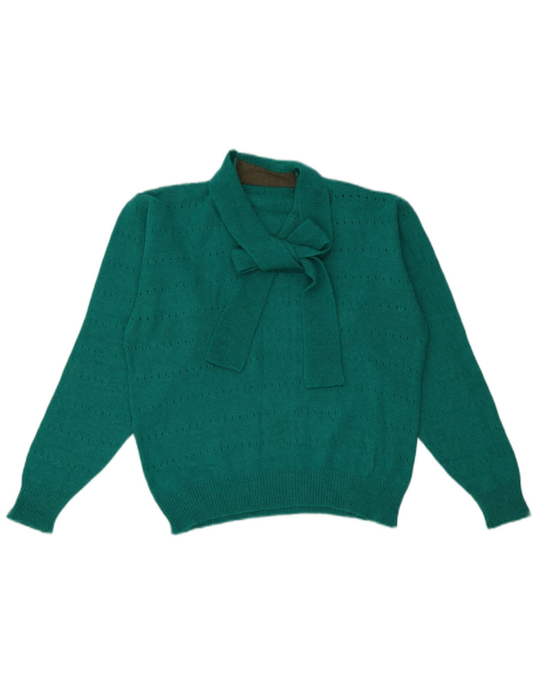Sweter damski w stylu vintage z dekoltem w kształcie litery V, UK 14, średni zielony
