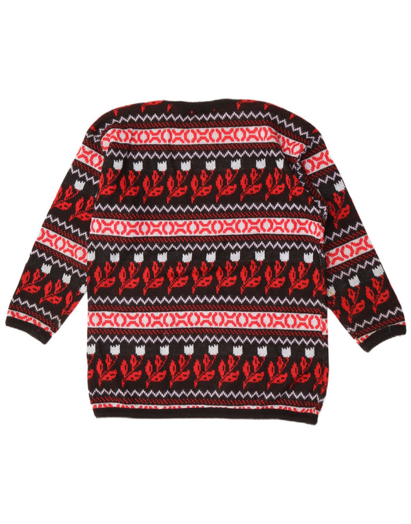 Vintage męski sweter z okrągłym dekoltem, średni wielobarwny kwiatowy akryl