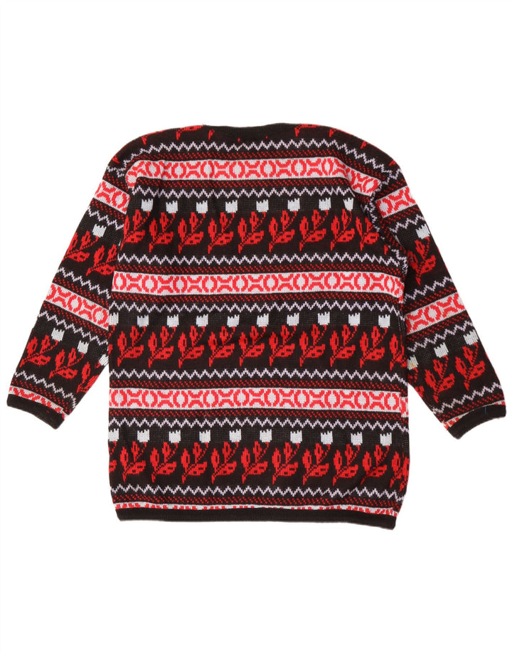 Vintage męski sweter z okrągłym dekoltem, średni wielobarwny kwiatowy akryl