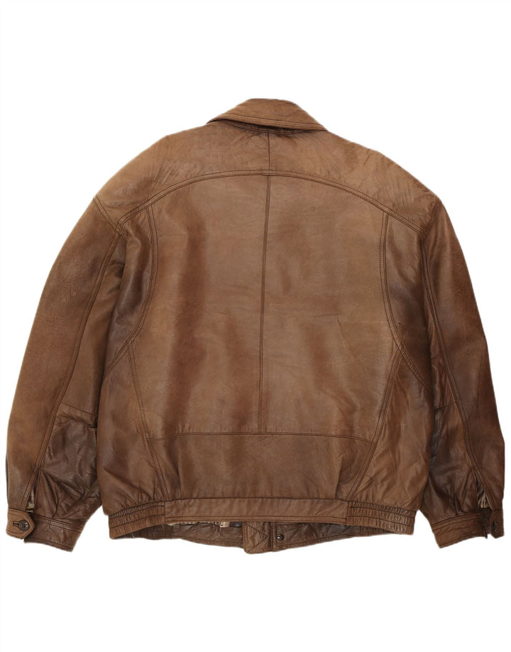 Vintage męska kurtka skórzana bomber IT 54 2XL brązowa skórzana retro