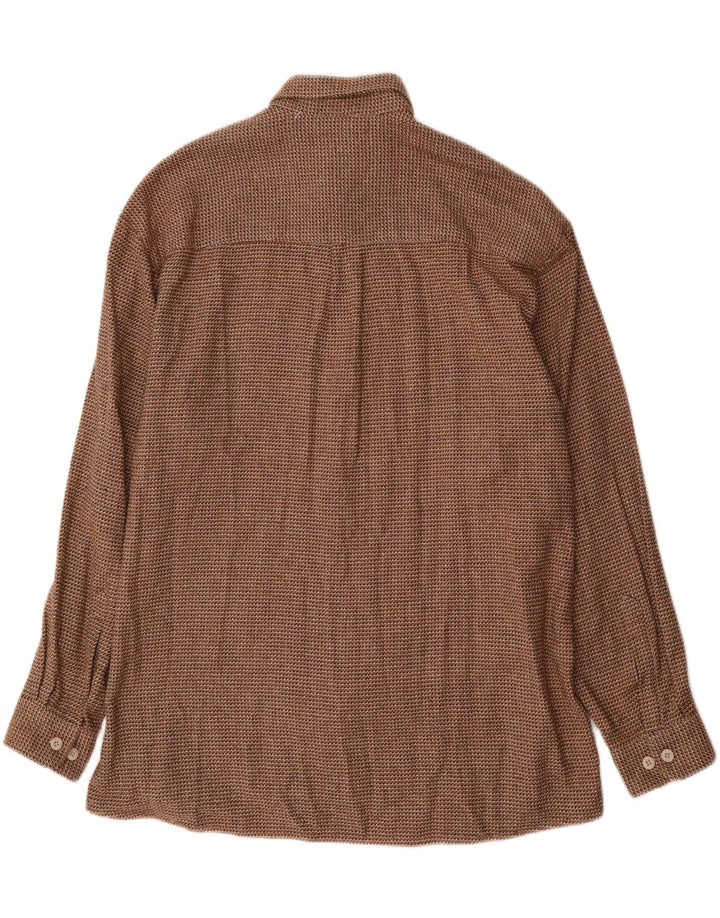 Koszula męska w stylu vintage, rozmiar 43 XL, brązowa, bawełniana w pepitkę
