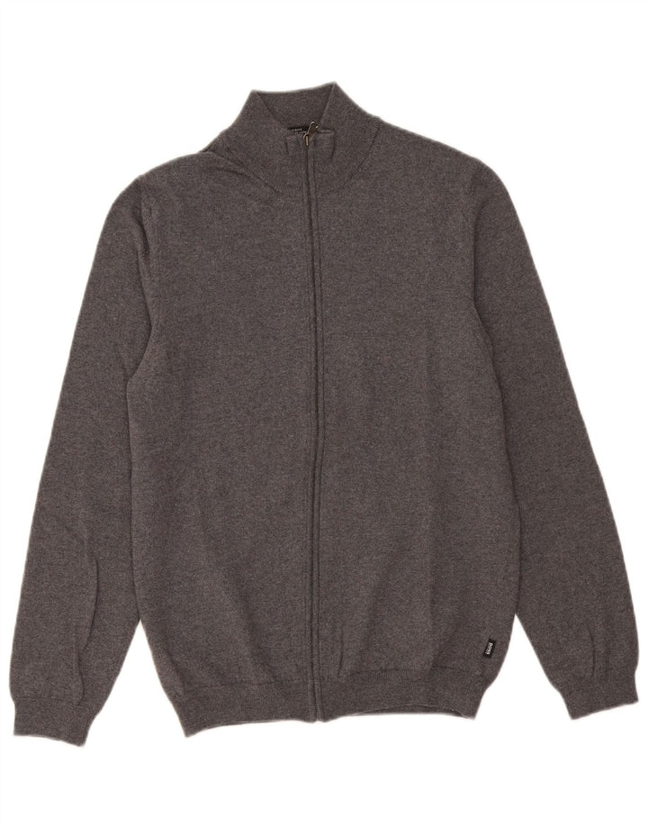 Męski sweter rozpinany Hugo Boss Slim Fit, średnioszary, wełniany merynos