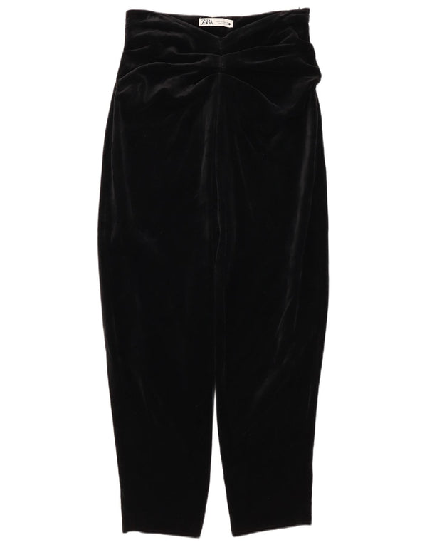 Damskie aksamitne zwężane spodnie codzienne ZARA, średnie W28 L27, czarna bawełna