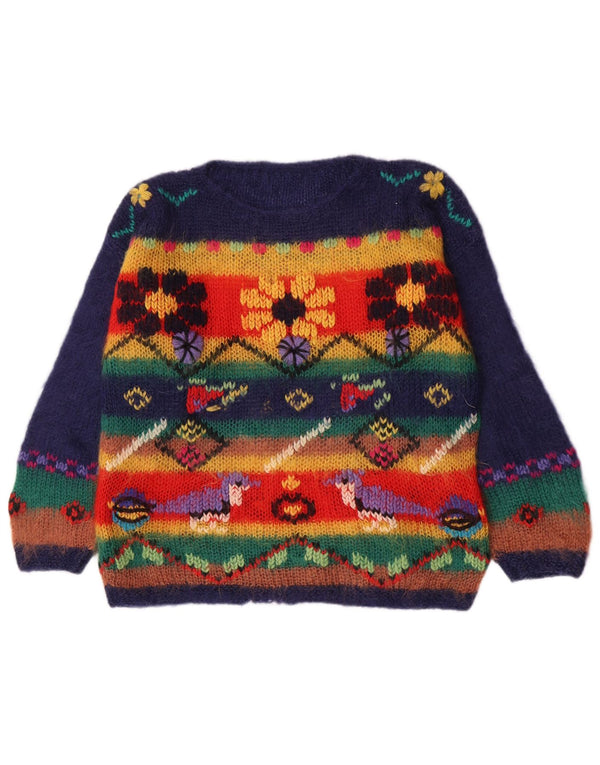 Vintage damski sweter z dekoltem w łódkę UK 16, duże, wielokolorowe paski