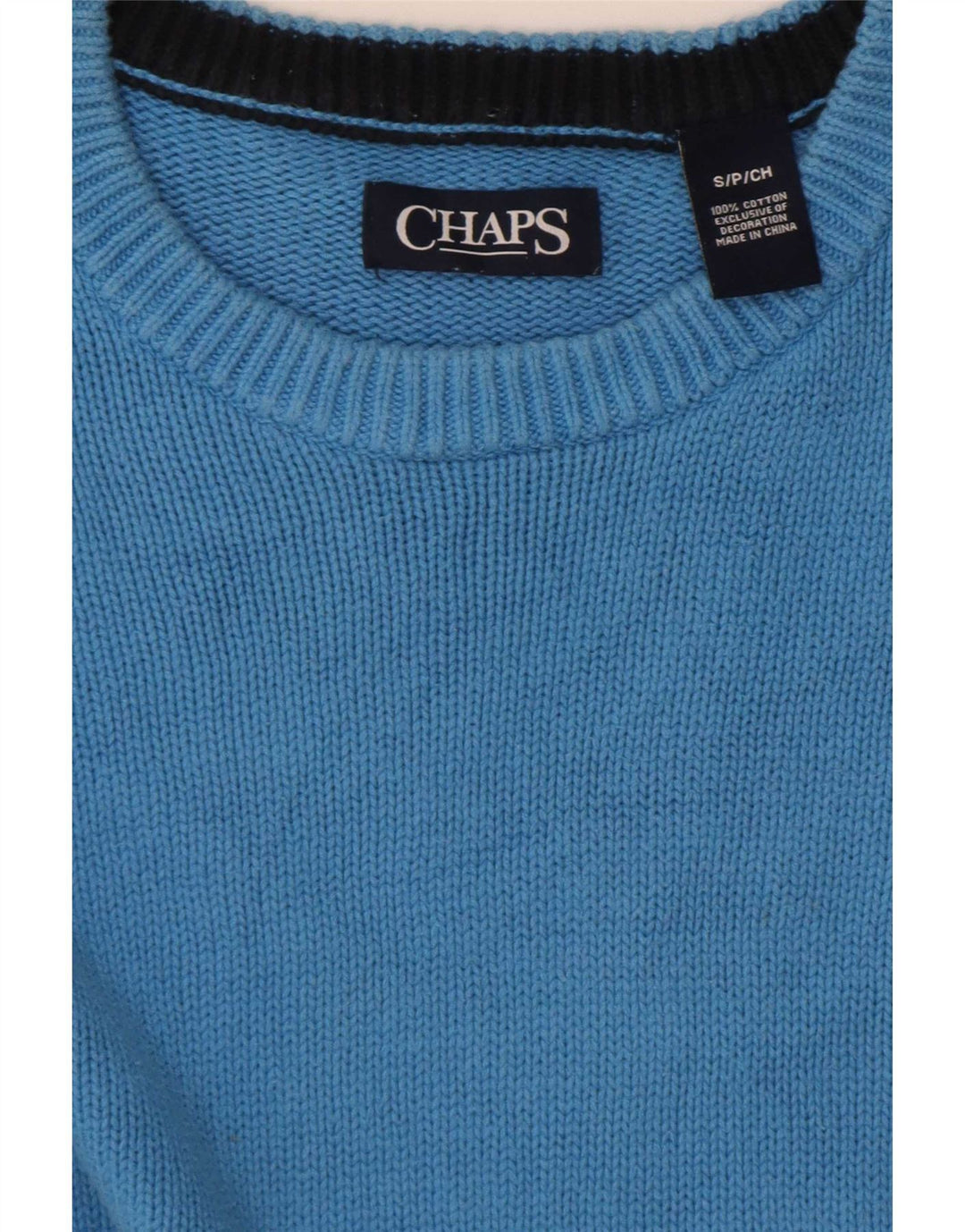 Męski sweter z dekoltem w łódkę Chaps, mały, niebieski, bawełniany