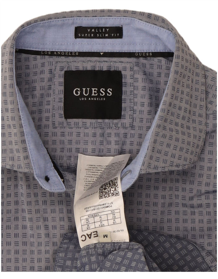 Koszula męska Guess Valley Super Slim Fit, średnio szara, z geometrycznej bawełny