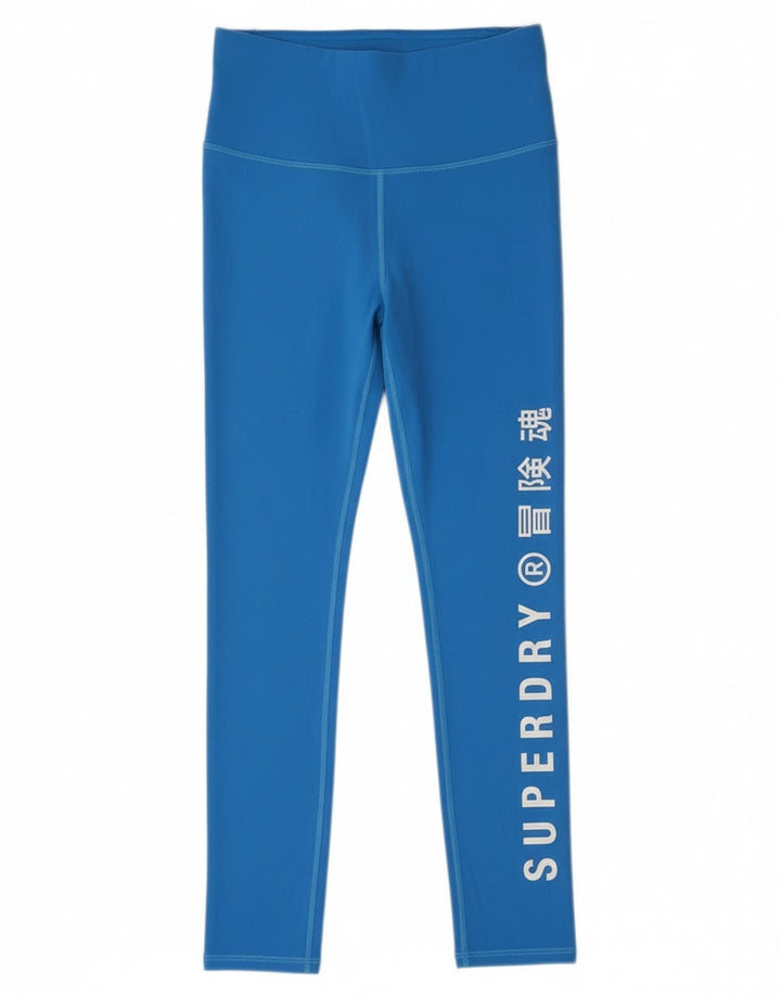 Damskie legginsy Superdry Graphic Crop UK 8, małe, niebieskie, poliestrowe