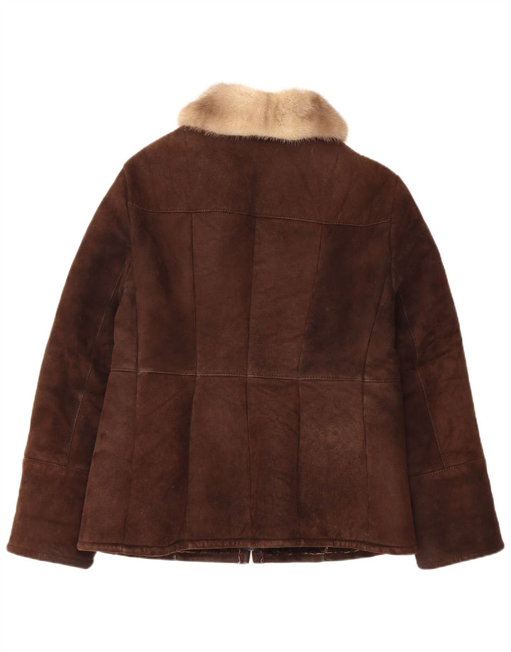 Vintage damska kurtka shearling UK 14 średni brąz