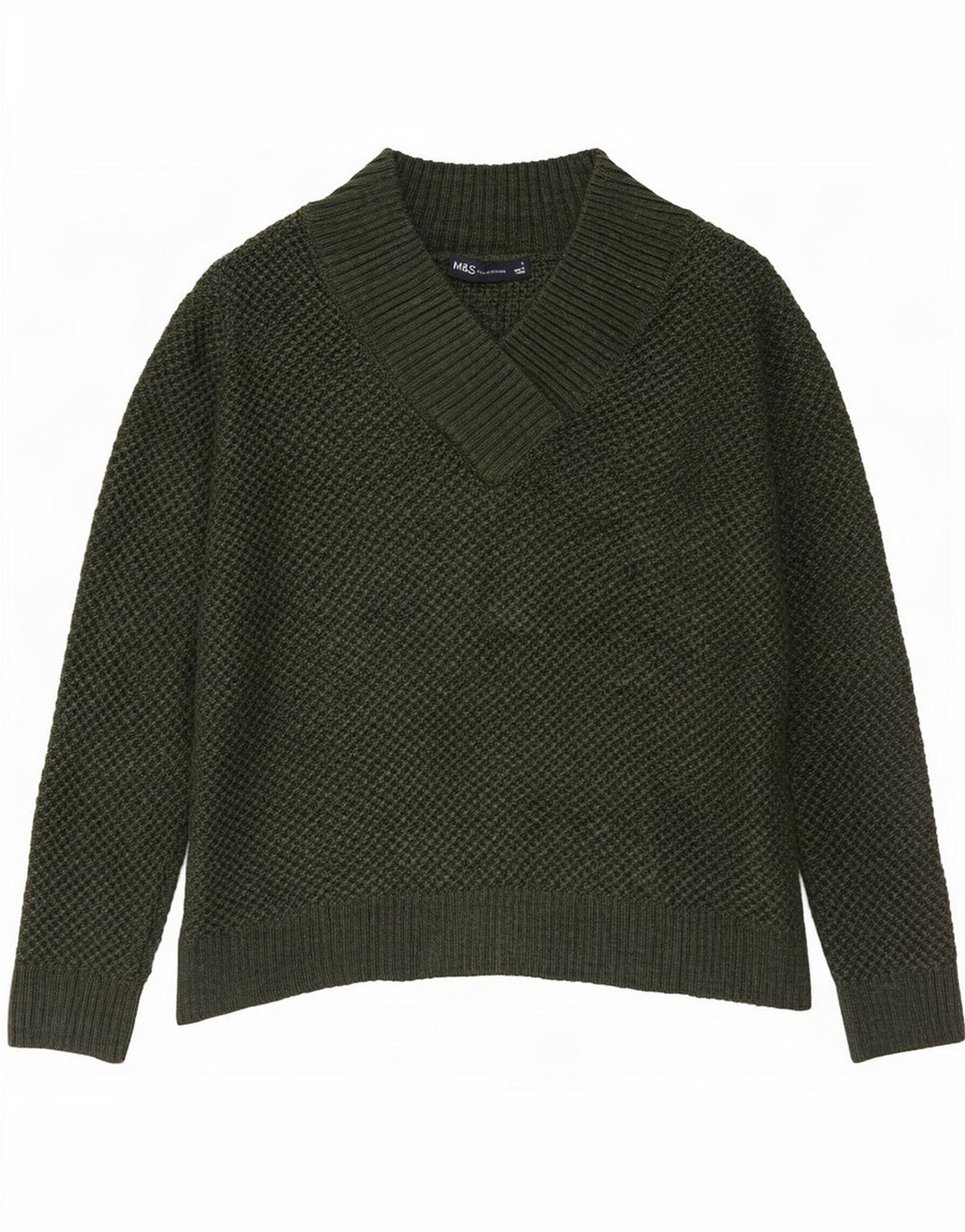 Marks & Spencer Męski sweter z dekoltem w kształcie litery V, mały, zielony, akrylowy