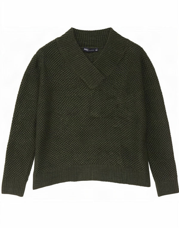 Marks & Spencer Męski sweter z dekoltem w kształcie litery V, mały, zielony, akrylowy