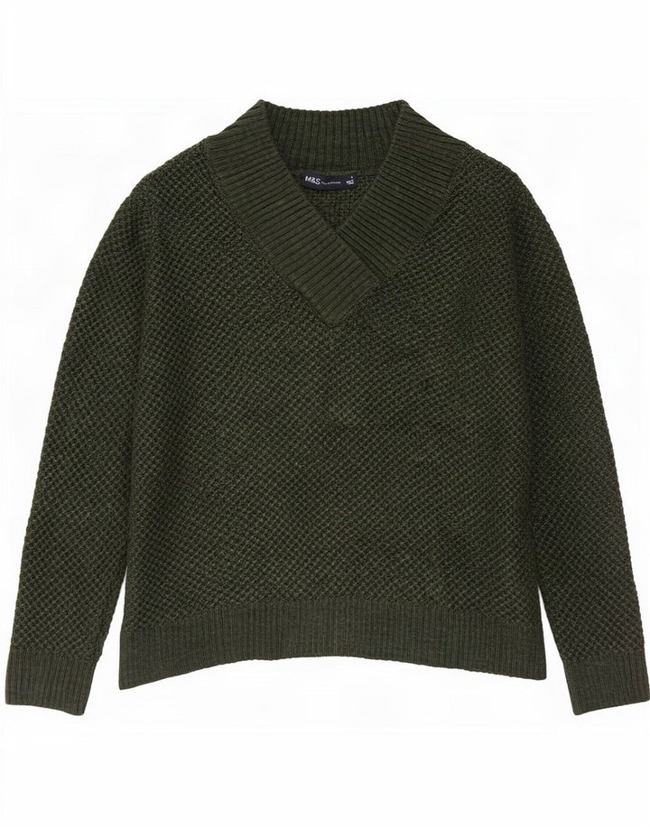 Marks & Spencer Męski sweter z dekoltem w kształcie litery V, mały, zielony, akrylowy