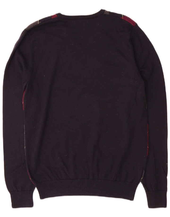 Męski sweter Fred Perry z dekoltem w kształcie litery V, średni granatowy Argyle/Diament
