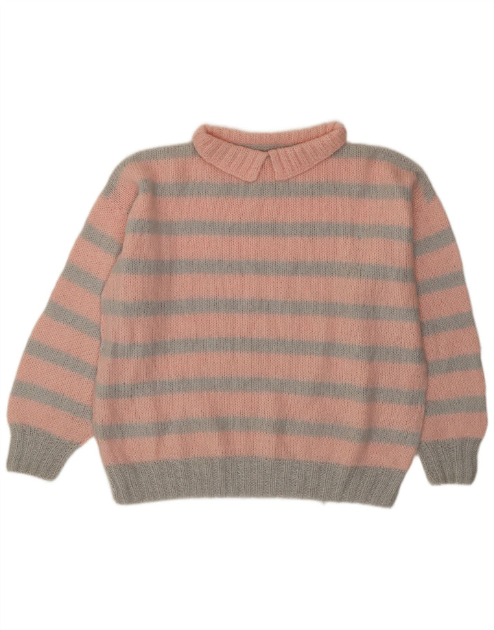 Vintage damski sweter polo XL w różowe paski