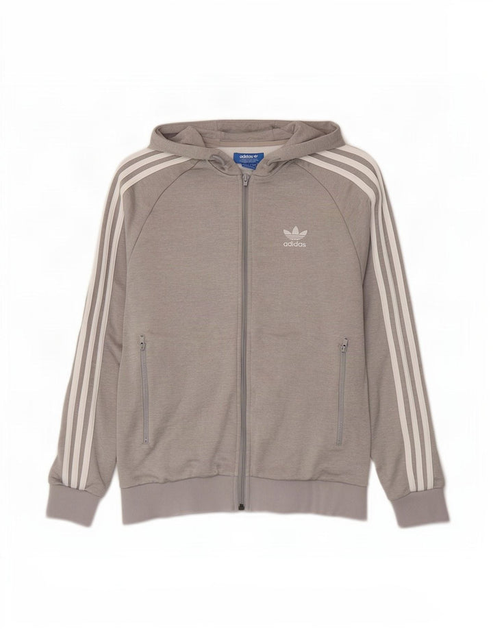 Adidas Męski sweter z kapturem i zamkiem błyskawicznym, mały, szary poliester