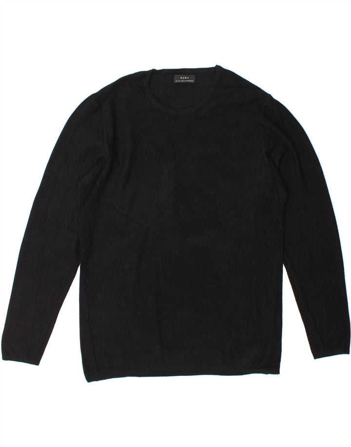 ZARA Mens Crew Neck Jumper Sweater Large Black Vintage Zara and Second-Hand Zara from Messina Hembry 