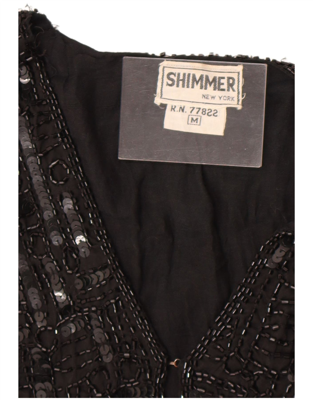 Vintage damska cekinowa kamizelka UK 12 średni czarny jedwab