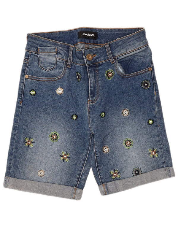 Damskie spodenki jeansowe Desigual W26 Małe, niebieskie, bawełniane w kwiaty