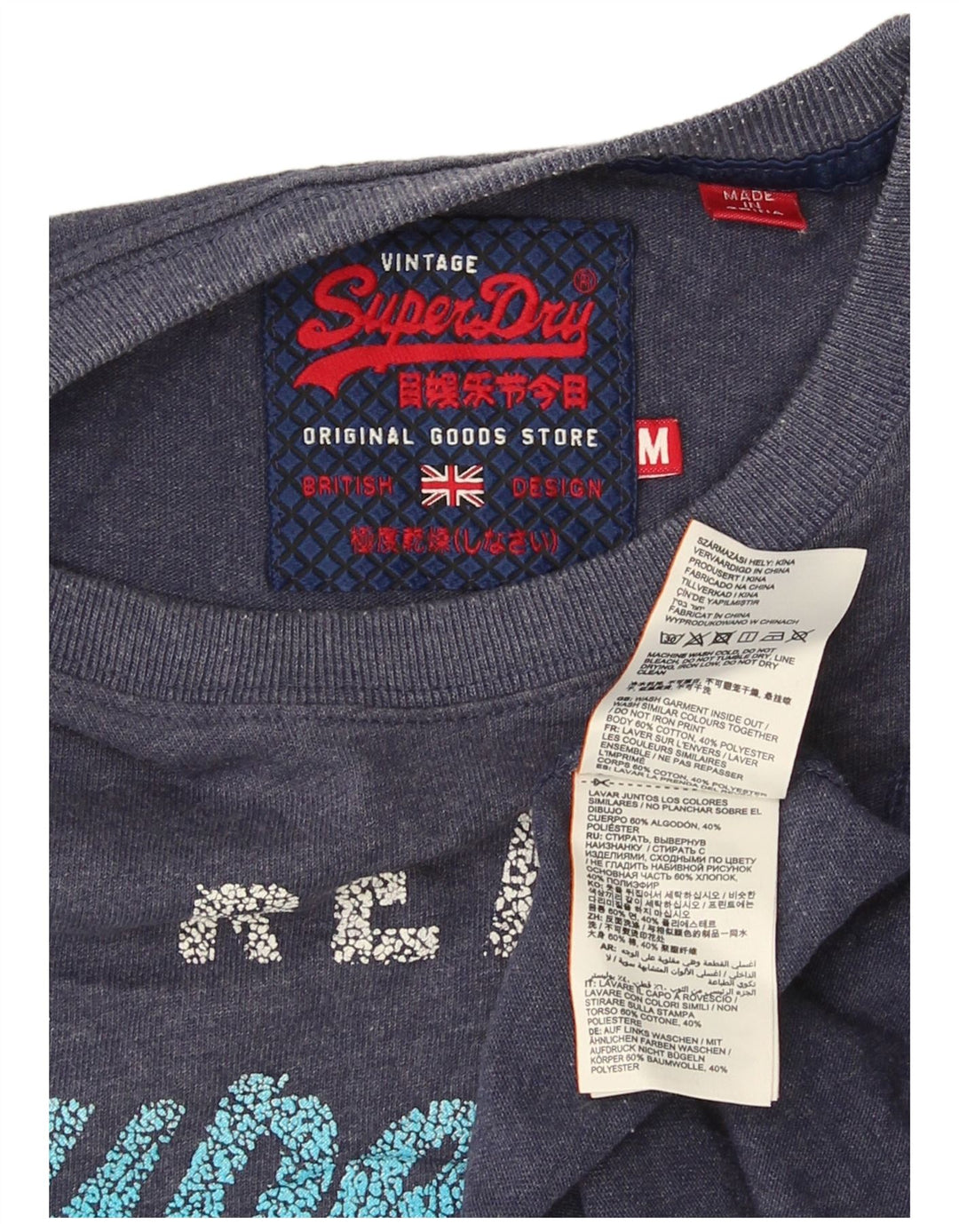 Męski T-shirt z grafiką Superdry, średni, granatowy, bawełniany