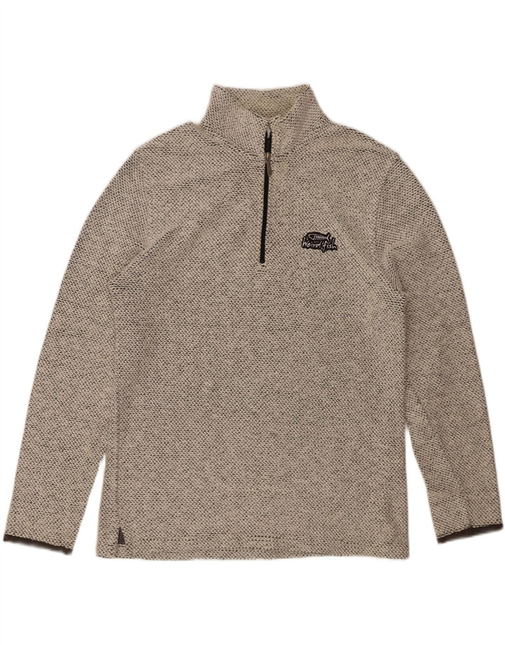WEIRD FISH Mens Zip Neck Sweatshirt Jumper Medium White Flecked Cotton