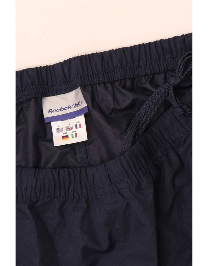 Damskie spodnie dresowe Reebok UK 14, duże, granatowe, poliestrowe