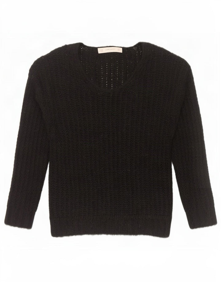 Sweter damski Zara z dekoltem w kształcie litery V, UK 14, średni czarny akryl