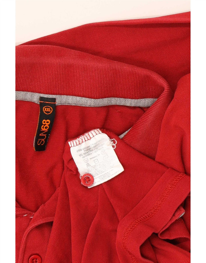 Męska koszulka polo Sun68 z długim rękawem, 2XL, czerwona bawełna